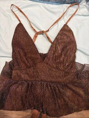 Lulu's Metallic Copper Ruffle Dress